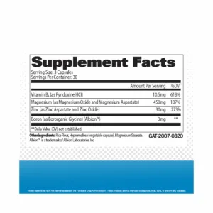 image of nutrition facts of gat zmag-t supplement
