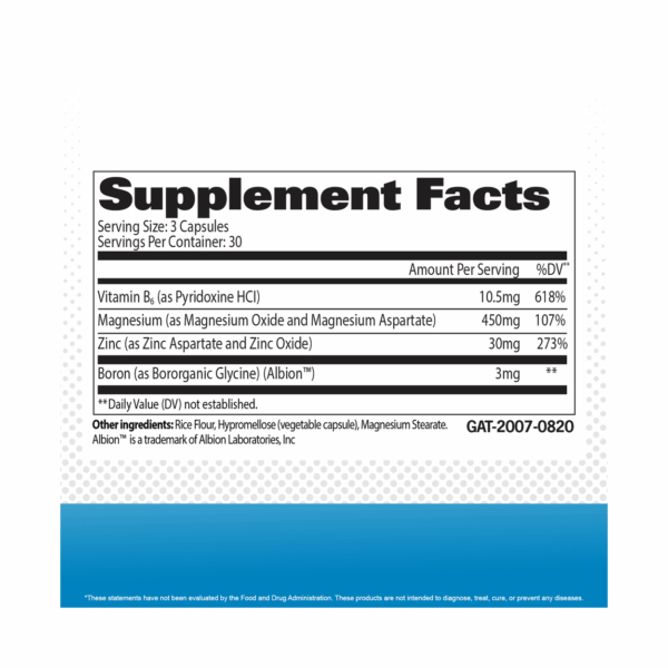 image of nutrition facts of gat zmag-t supplement