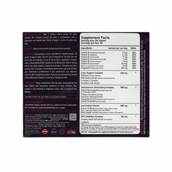 image of Transforminutrition facts um Nutrition PCT Complex supplement