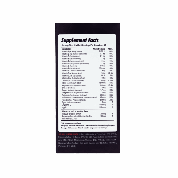 image of nutrition facts of Transformium Nutrition Vit-A Pro supplement