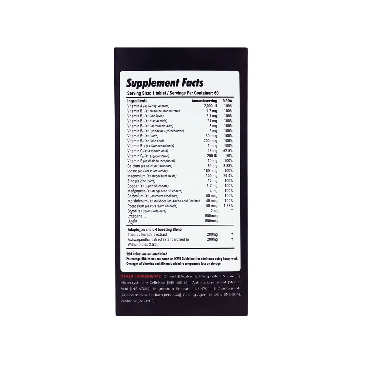 image of nutrition facts of Transformium Nutrition Vit-A Pro supplement