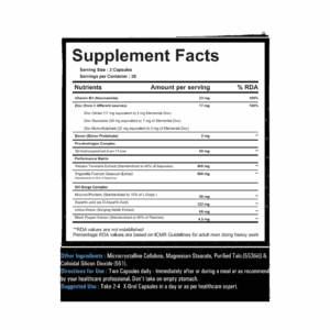 image of nutrition facts of Transformium Nutrition X-Drol supplement