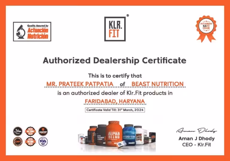 AUTHENTICITY means Beast Nutrition 3 Beast Nutrition authorised dealer certificate