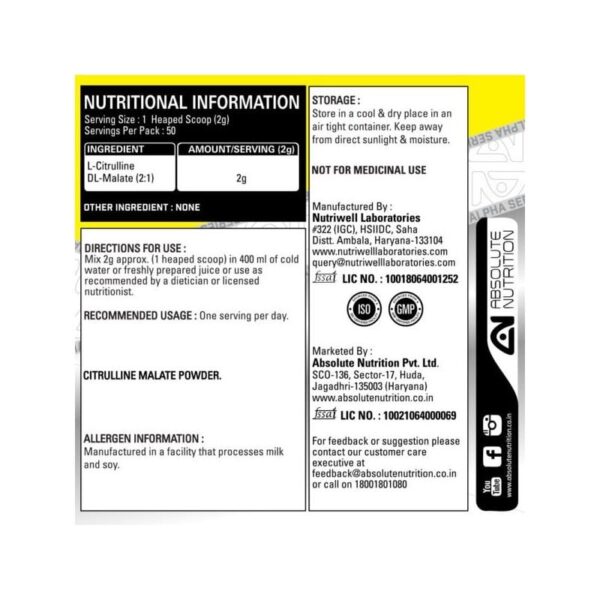Absolute Nutrition’s Alpha Series Exclusive Citrulline Malate 100 GMS (Unflavoured)