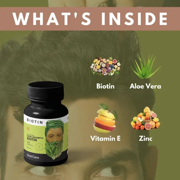 Bold Care Organic Biotin: Vitamins, Zinc & Aloe Vera Extract Tablets for Hair Growth & Strengthening