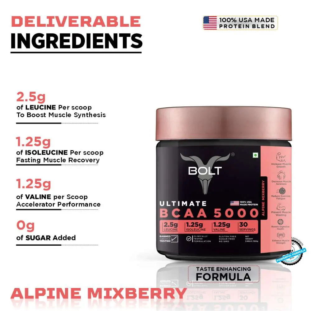 Bolt Ultimate BCAA 5000 Well-Founded 2:1:1 Leucine, Isoleucine & Valline - Image 4