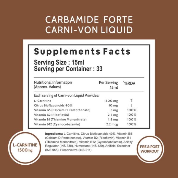 Carbamide Forte L Carnitine Liquid Supplement with 1500mg of Pure L-Carnitine