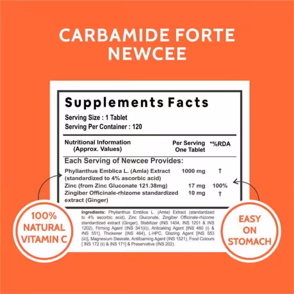 Carbamide Forte Natural Vitamin C 1000mg Amla Extract With Zinc For Immunity & Skincare - product image