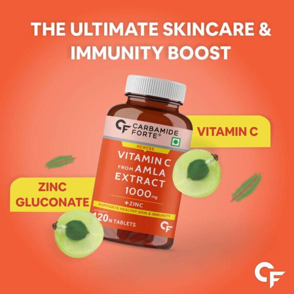 Carbamide Forte Natural Vitamin C 1000mg Amla Extract With Zinc For Immunity & Skincare
