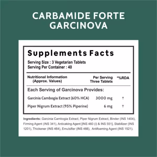 Carbamide Forte Garcinia Cambogia 3000mg for Weight Loss Supplement, 60% HCA & Chromium - product image
