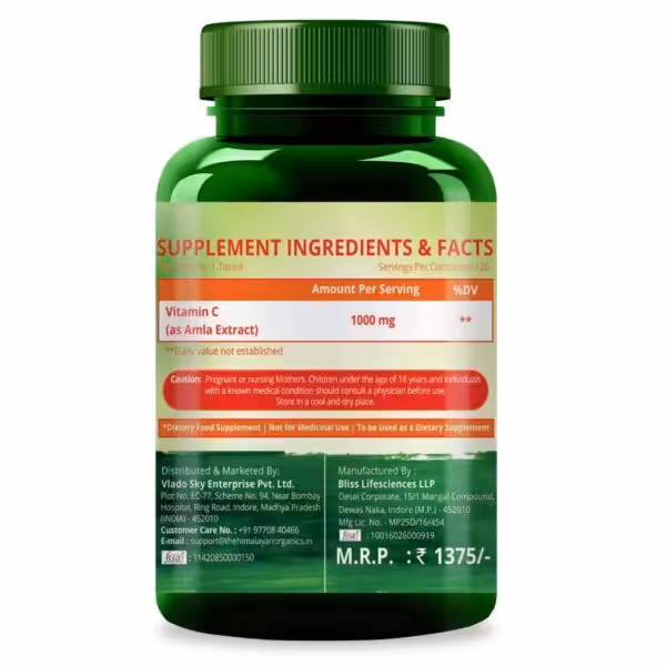 Himalayan Organics Vitamin C 1000mg Tablets from Natural Fruits – Immunity, Antioxidant & Skin Care - product image