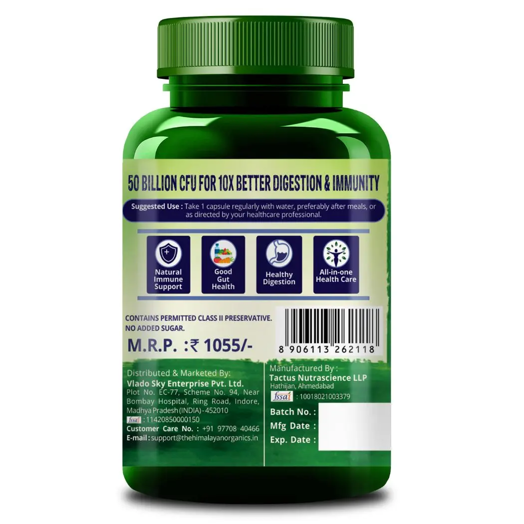 Himalayan Organics Probiotics Supplement 50 billion CFU with Prebiotics 150mg – Digestion, Gut Health & Immunity - product image