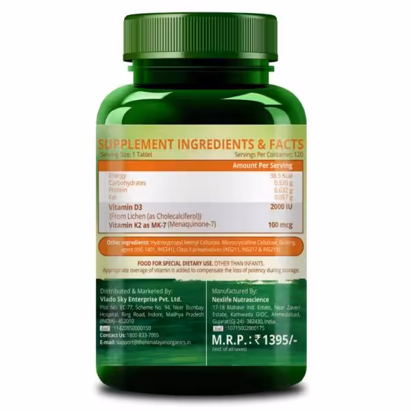 Himalayan Organics Vitamin D3 2000 IU Supplement + Vitamin K2 as Mk7 - product image