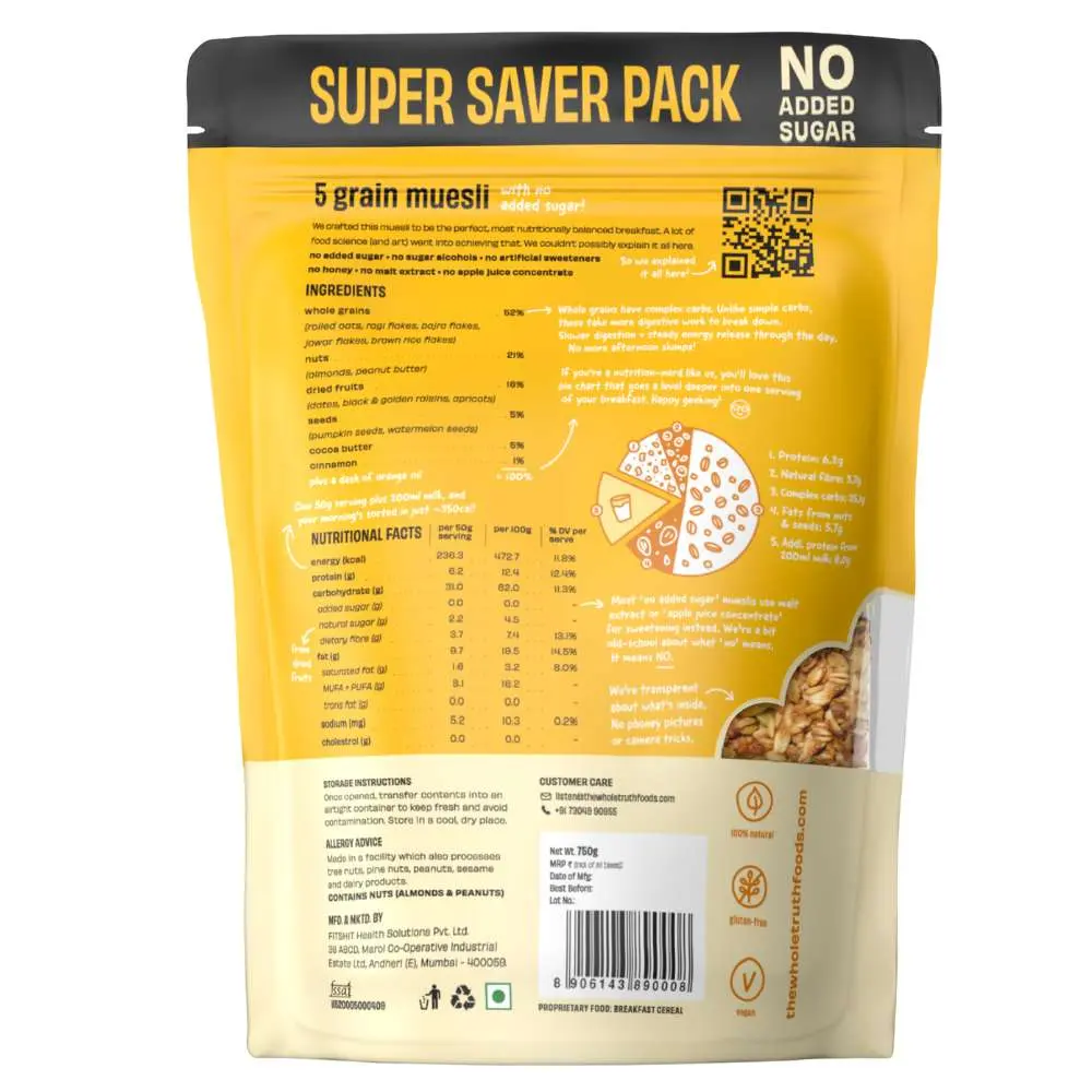 The Whole Truth Breakfast 5 Grain Muesli -No Added Sugar - product image