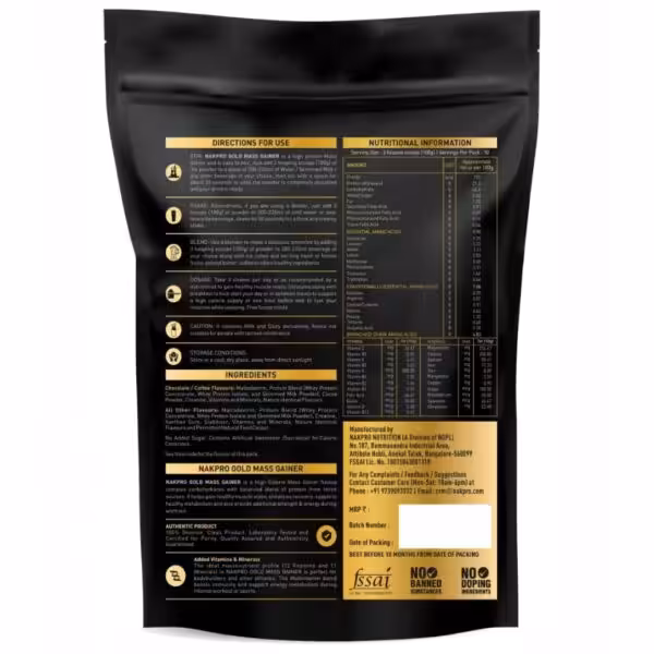 Nakpro Nutrition Gold Mass Gainer Protein Powder Supplement with Vitamin & Minerals - product image