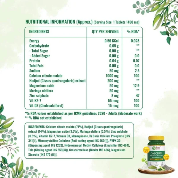 Pure Nutrition Calcium Magnesium Zinc Tablets