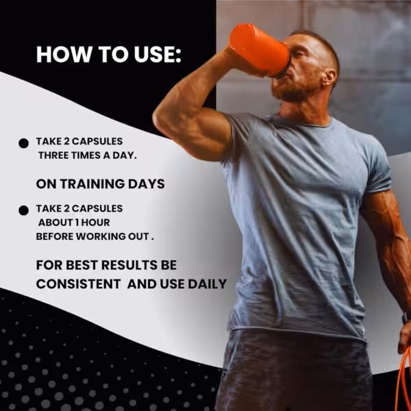 How to use: Take 2 capsules 3x daily. On training days, take 2 capsules 1 hour before working out. Use daily for best results