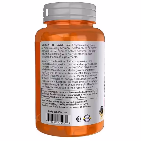 NOW Sports Nutrition, ZMA (Zinc, Magnesium and Vitamin B-6), Enhanced Absorption, Sports Recovery - product image