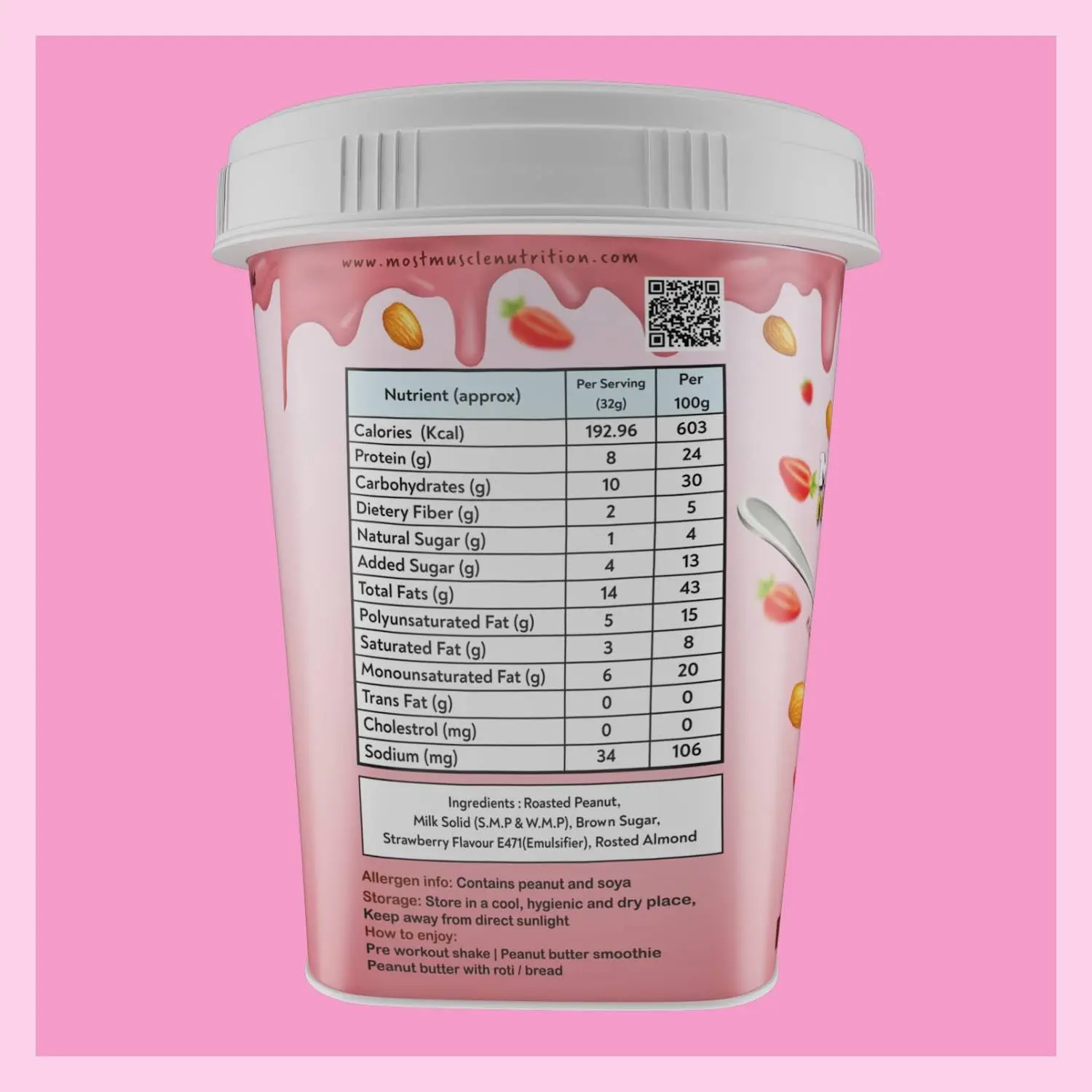 Most Muscle Nutrition Strawberry Peanut Butter All Natural Organic Peanut Butter - product image