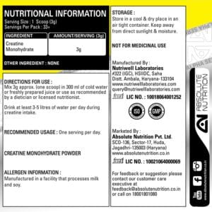 Absolute Nutrition’s Alpha Series Exclusive Creatine Monohydrate 100 GMS