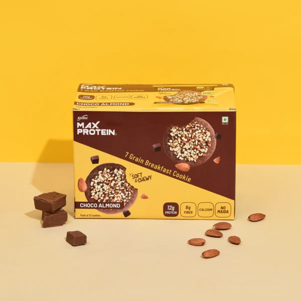 Max Protein Cookies Choco Almond 60g | Zero Added Sugar - Pack of 12