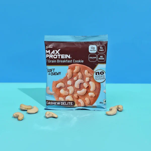 Max Protein Cookies Cashew Delite 60g | Zero Added Sugar - Pack of 12