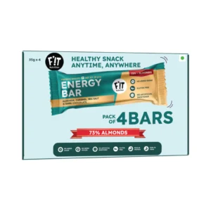 Fit Nutrition Premium Energy Bar | Almonds(73%), Sea Salt & Dark Chocolate | Pack of 4 | No Added Sugar | Protein & Fiber rich
