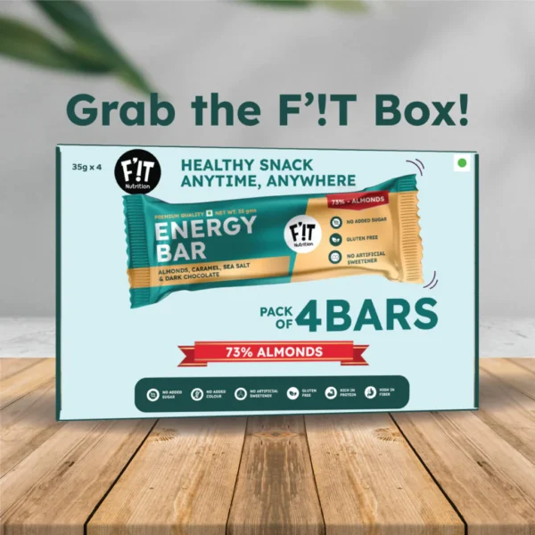 Fit Nutrition Premium Energy Bar | Almonds(73%), Sea Salt & Dark Chocolate | Pack of 4 | No Added Sugar | Protein & Fiber rich
