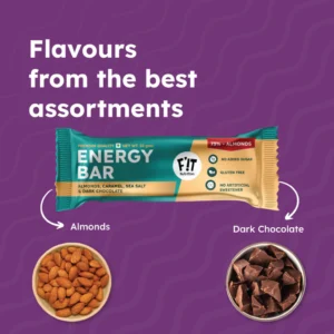 Fit Nutrition Premium Energy Bar | Almonds(73%), Sea Salt & Dark Chocolate | Pack of 4 | No Added Sugar | Protein & Fiber rich