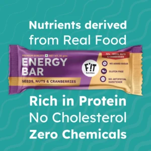 Fit Nutrition Premium Energy Bar | Seeds, Nuts & Cranberries(70%) | Pack of 4 | No Added Sugar | Protein & Fiber rich