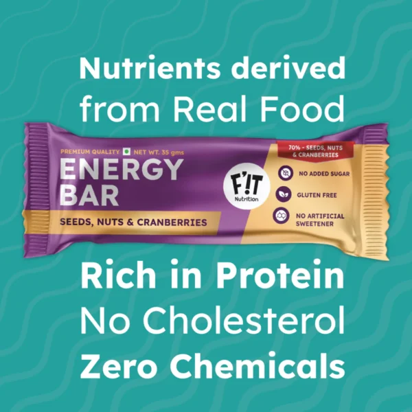 Fit Nutrition Premium Energy Bar | Seeds, Nuts & Cranberries(70%) | Pack of 4 | No Added Sugar | Protein & Fiber rich