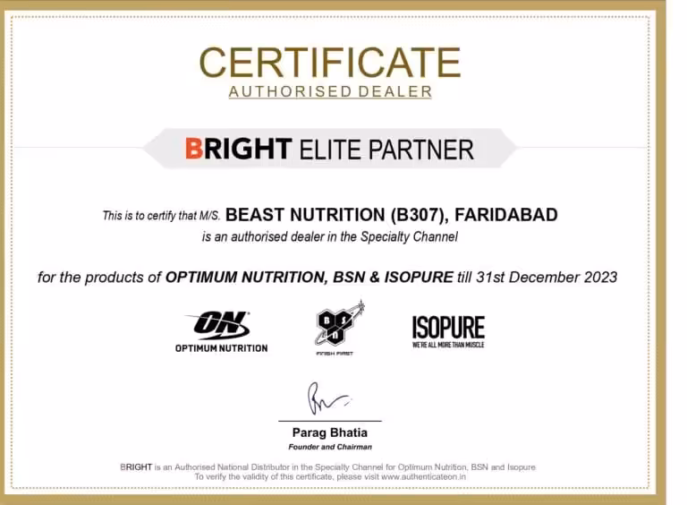 AUTHENTICITY means Beast Nutrition 5 Beast Nutrition authorised dealer certificate