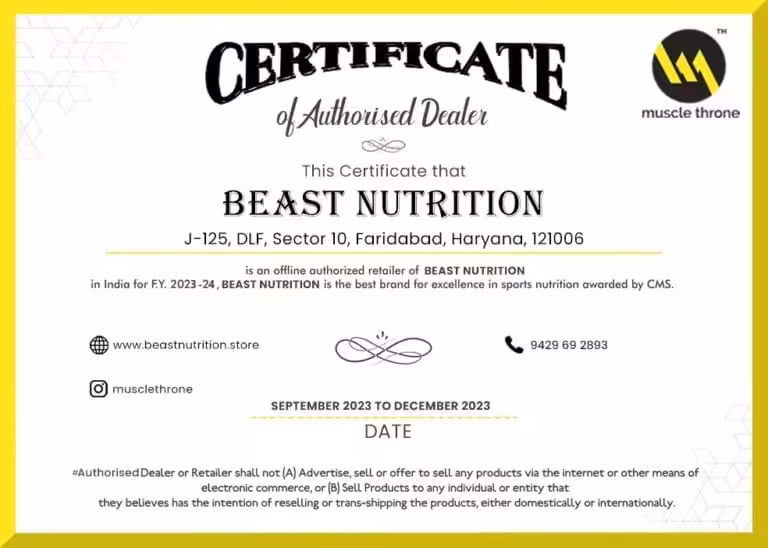AUTHENTICITY means Beast Nutrition 6 Beast Nutrition authorised dealer certificate