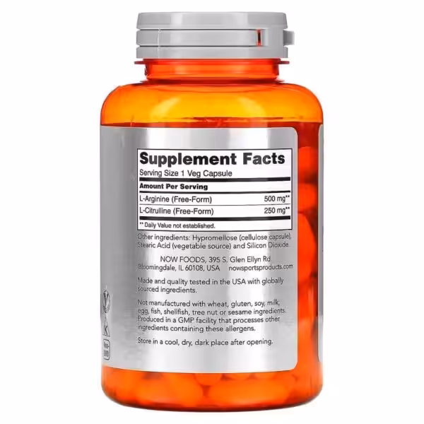 NOW Sports, Arginine & Citrulline, 120 Veg Capsules - product image