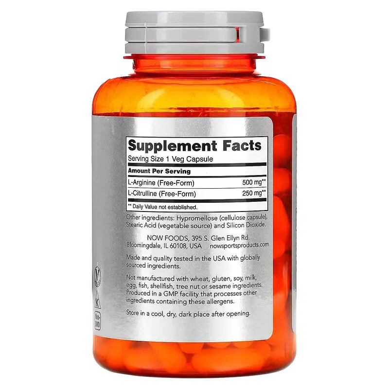 NOW Sports, Arginine & Citrulline, 120 Veg Capsules - Image 2