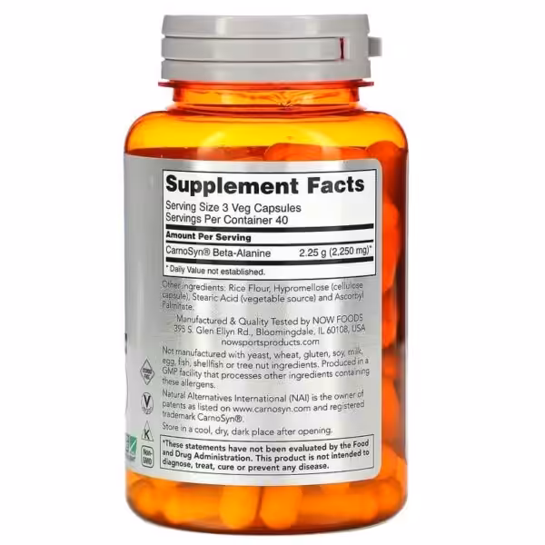 NOW Sports, Beta-Alanine, Endurance, 750 mg, 120 Veg Capsules - product image