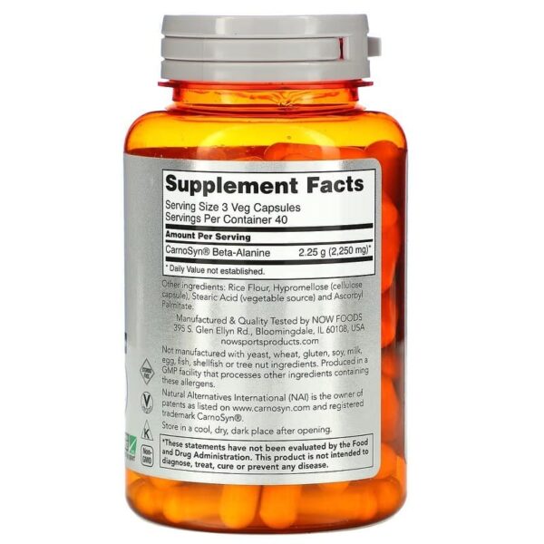 NOW Sports, Beta-Alanine, Endurance, 750 mg, 120 Veg Capsules