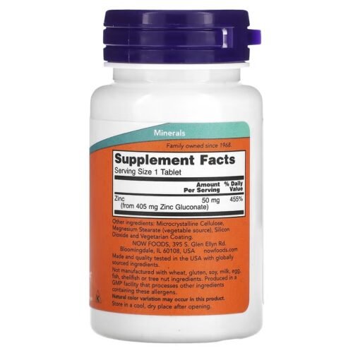 NOW Foods, Zinc, 50 mg, 100 Tablets - Image 2