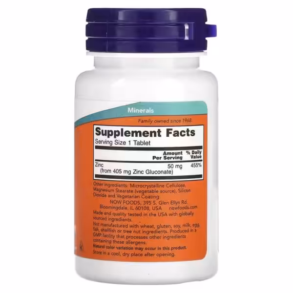 NOW Foods, Zinc, 50 mg, 30 Tablets - product image