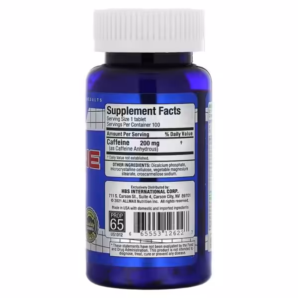 ALLMAX, Caffeine , 200 mg, 100 Tablets - product image
