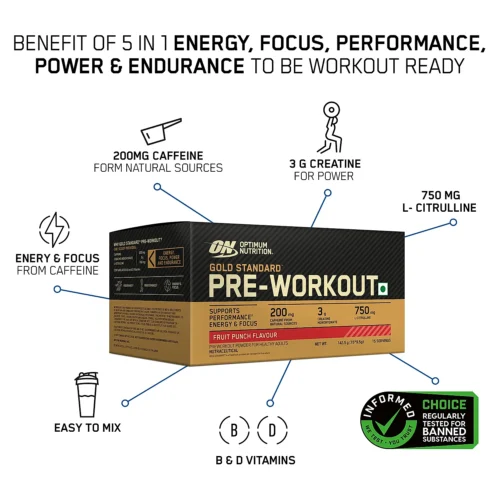 Optimum Nutrition (ON) Gold Standard Pre-Workout- 142.5g/15 single serve packs - Image 2