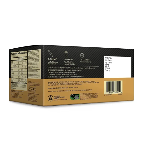 Optimum Nutrition (ON) Gold Standard Pre-Workout- 142.5g/15 single serve packs