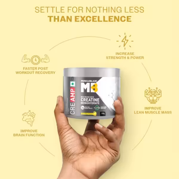 MuscleBlaze CreAMP Creatine benefits: faster recovery, increased strength, improved muscle mass, and brain function