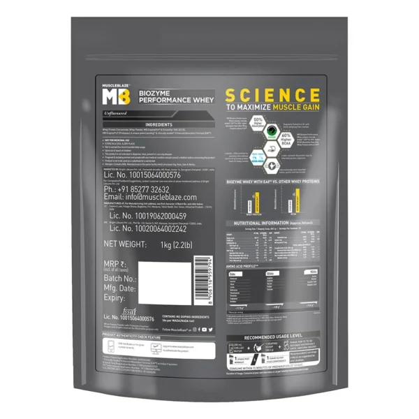 MuscleBlaze Biozyme Performance Whey, 1 kg (2.2 lb), Refill Pack