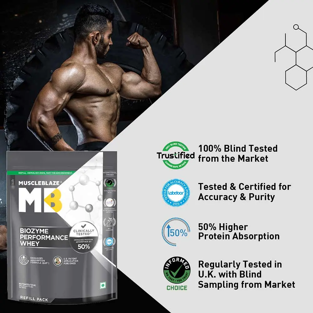 MuscleBlaze Biozyme Performance Whey, 1 kg (2.2 lb), Refill Pack - Image 3