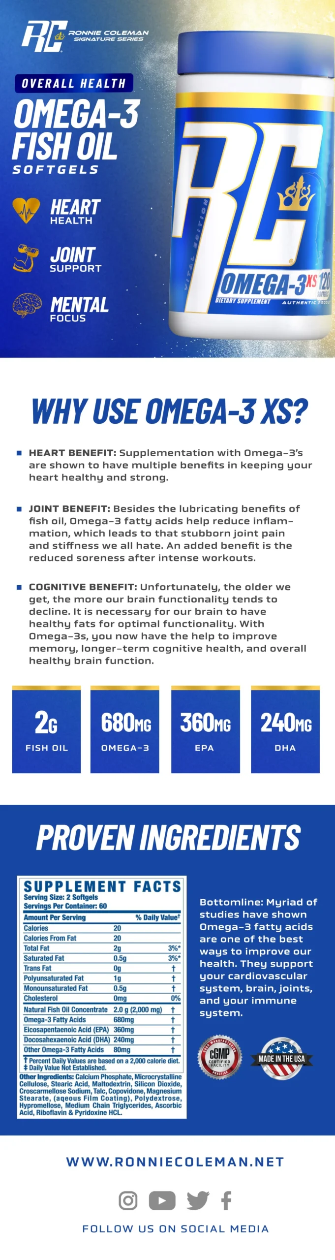 Ronnie Coleman Omega-3 XS Fish Oil Softgels 12 Ronnie Coleman Omega-3 XS Fish Oil Softgels