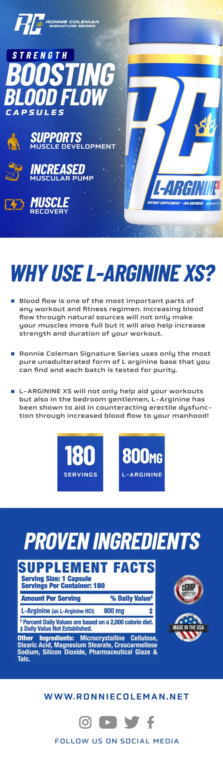 Ronnie Coleman L-Arginine XS - 100 Capsules 12 Ronnie Coleman L-Arginine XS - 100 Capsules