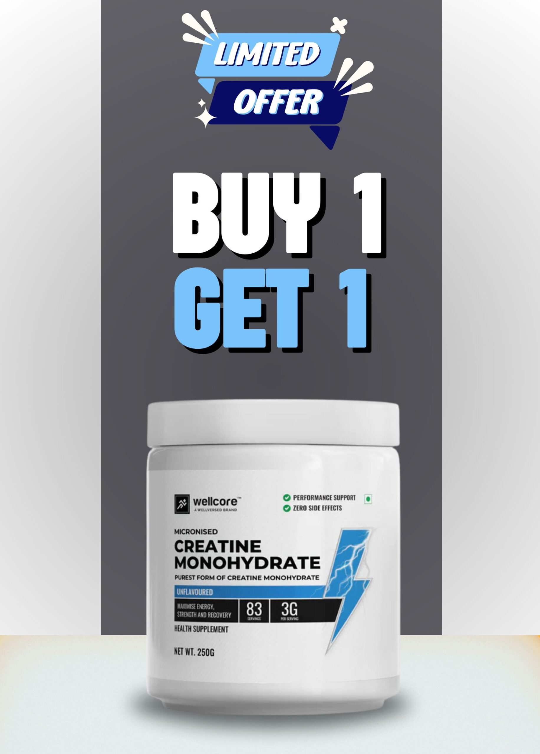 Wellcore - Micronised Creatine Monohydrate (250g, 83 Servings)