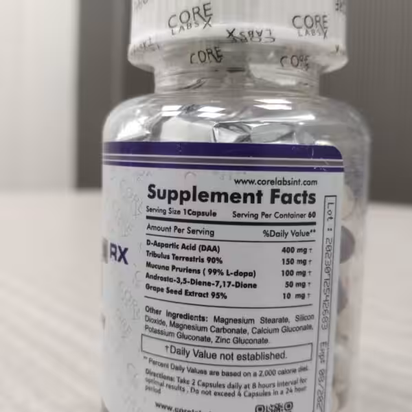 Supplement Facts for Core Labs X listing D-Aspartic Acid, Tribulus, Mucuna Pruriens, and dosage directions