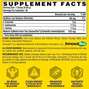 Nutrex Research Lipo 6 BCAA Intense Amino + Energy, 30 servings